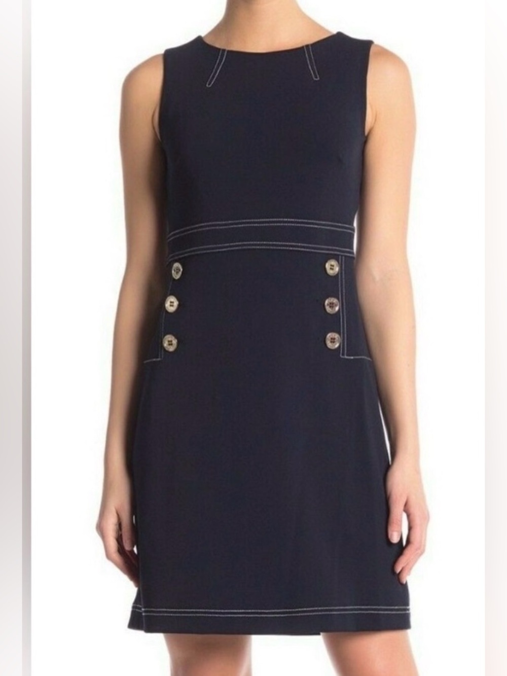 Tommy Hilfiger Black Scuba Crepe Dress - Size 12 - Gold Buttons